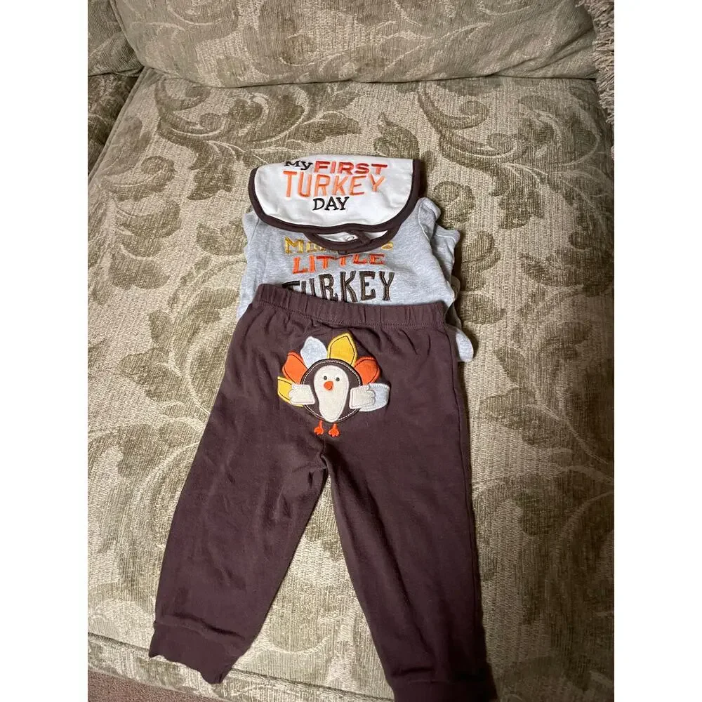 Carter’s 9 mo My‎ first turkey day Mommy’s little turkey one piece top pants bib